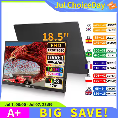 HGFRTEE 18.5inch Portable Monitor 120Hz RGB100% With VESA Hole & Back bracket Laptop Extended Displa