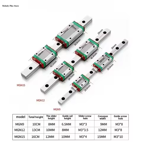 MGN12 Linear Rail Guide MGN12H MGN9H Sliding Carriage Block 200mm 300mm 400mm 500mm Miniature Linear