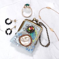 可作項鍊、可作包包吊飾，迷你珠飾刺繡零錢包 24 藍色 禮物 飾品收納盒