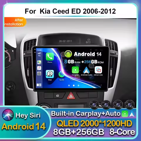Android 14 Carplay Auto For Kia Ceed ED 2006 2007 2008 2009 2010 2011 2012 Car Radio Multimedia Play