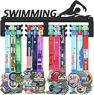 GENOVESE Swimming Medal Holder,Medals Display Hanger Rack for Swimmer,Black Sturdy Steel Metal,Wall Mount Over 50 Medals