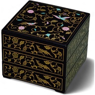 【Direct from Japan】J-kitchens Lacquerware Heavy Box, 3 Tiers, 6.5 Inches, Square, Black Phoenix, 7.5