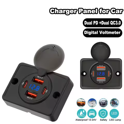 QC3.0 PD Car Fast Charger Socket 12V/24V Power Supply Modified Fast Charging With Digital Voltmeter
