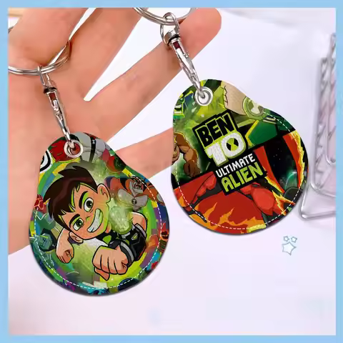 Cartoon B-Ben 10 Men And Womenn Universal Antirust Keychain PU Learther Access Card Holder Drop Key 