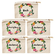 Juvale Set of 5 Floral Bridesmaid Makeup Bag Gifts for Wedding Day, Bridal Shower, Bachelorette Part