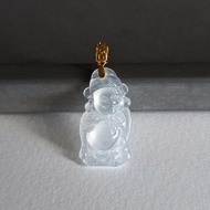 通體18k鑲嵌高冰小財神緬甸翡翠吊墜 | 玉吊墜玉器