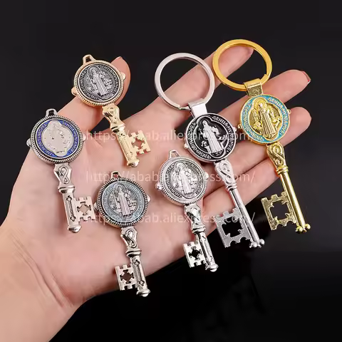 2 pieces/Exorcism key shape Saint Benedict cross amulet, Saint Benedict medal holder pendant jewelry