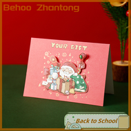Behoo 2Pcs Christmas Cards Kawaii Santa Claus Christmas Postcard New Year Gift Greeting Card Kids Gifts