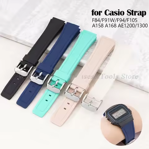 Strap for Casio F84/F91W 18mm Silicone Watchband for F105 F108 FA158 F168 AE1200 AE1300 Replacement 