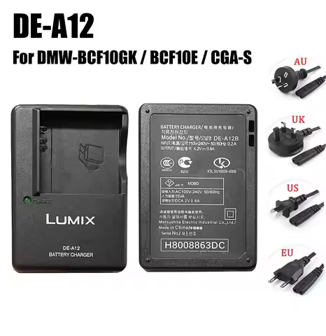 DE-A12 Charger For Panasonic DMW-BCF10GK BCF10E CGA-S/106D 106C DMC-TS1 TS1GK FX580GK FX48 FX48GK FS