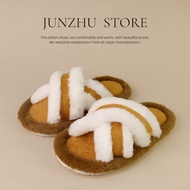 Furry Straw cross-strap splicing warm casual th Style Furry slippers cross strap Stitching warm casu