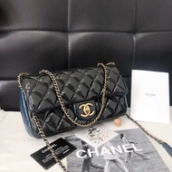 Chanel黑金漆皮金幣cf鏈條包翻蓋包