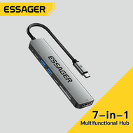 Essager USB C HUB 7 In 1ตัวแปลงประเภท C เป็น HDMI มัลติอะแดปเตอร์ USB 3.2 RJ45 VGA เครื่องอ่านการ์ด 