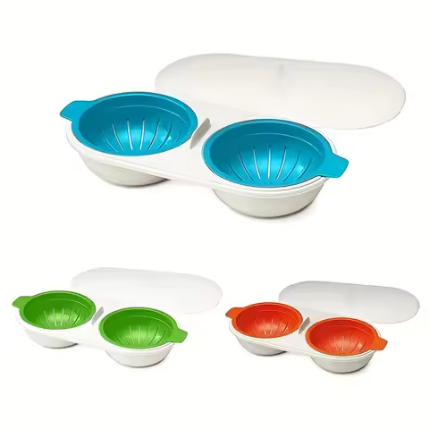 One Set Of Microwave Eggs Poacher, Microwave Double Egg Boiler, 2 Cups Design Cookware, Kitchen Tool