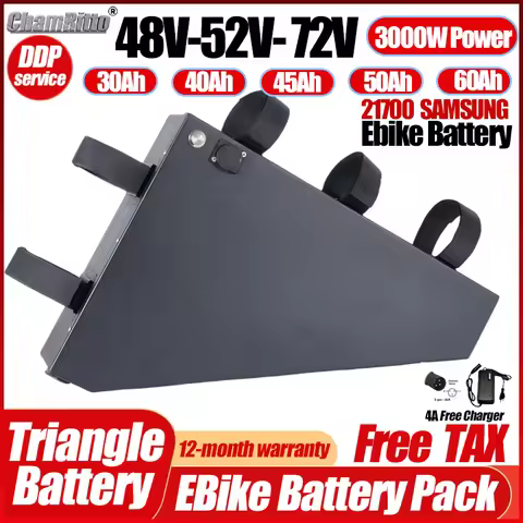 Electric Bike Triangle 48V 45AH Battery 52V 21700 Cell Cham-Ride 72V 60V 30AH 80A BMS Huge Capacity