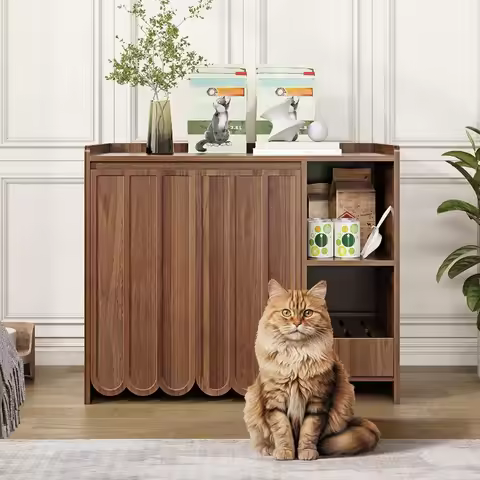 Large Litter Box Enclosure with Integrated Litter Collector for Automatic Litter Box Compatibility I