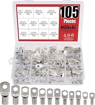 Hilitchi 105 Pcs UL Listed 12 Sizes Wire Lugs Battery Cable Ends Eyelets Ring Terminal Connectors SC