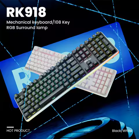 RK ROYAL KLUDGE RK918 Mechanical Gaming Keyboard 100% 108 Keys RGB Backlight with Wrist Support Larg