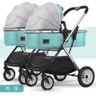 （Ready stock）Twin Baby Stroller Can Sit, Lie, Split, High Landscape Lightweight Folding Shock Absorber Baby Stroller Seconds