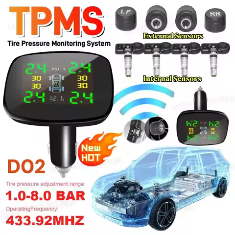 TPMS Tire Pressure Alarm Monitor System 4 Sensors Auto Tyre Pressure Cigarette Lighter pneus Car Sec