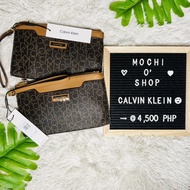 Calvin Klein Signature Large Wristlet Clutch Wallet Cosmetic Bag Brown H5DGJ2QA