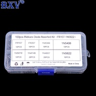 100PCS Diode Assortment Kit - Mixed 8 Values (FR107 FR207 1N5399 1N5408 1N5819 1N4148 1N4007 1N5822)
