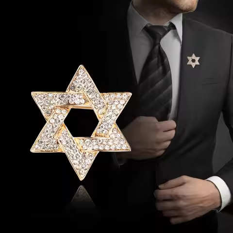Six-pointed Star Brooch Men's Suit Collar Pin Women's Suit Accessories Niche Design Hipster Flash Si