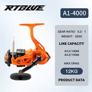 BEARKING RTBLUE A1 Spinning Reel 12Kg MaxDrag 5.2:1 Freshwater Saltwater Fishing Reel