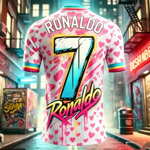 Summer Men Ronaldo 7 Portrait T-shirt Football Sportswear Short Sleeve Oversized Streetwear Tops Kid