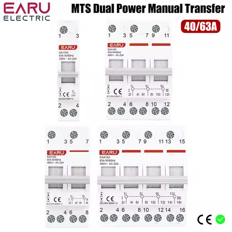 40A 63A 1P 2P 3P 4P Din Rail Modular MTS Dual Power Manual Transfer Switch Isolating Discounnecting