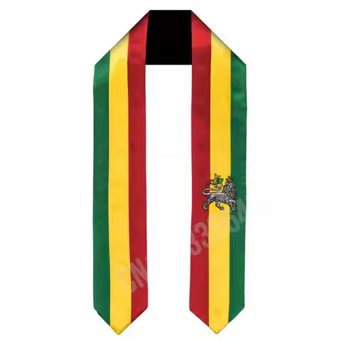 Ethiopia Rastafari Lion Flag Scarf Top Print Graduation Sash Stole International Study Abroad Adult 