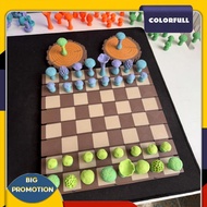 [Colorfull.sg] Forest Chess Set Mushroom Chess Set Log-Themed Portable Chess Board (Blue Green)