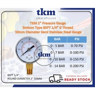 [TKM] MECHANICAL WATER PUMP WATER TEST PRESSURE GAUGE  1/4" MALE THREADED X 2" 50MM DIAMETER 70PSI-2