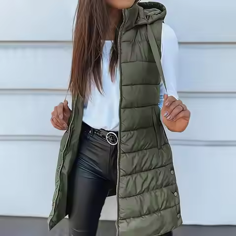 2025 Women Down Vest Women's Puffer Vest Casual Zip Up Quilted Padded Vest Hooded Sleeveless Down Ja