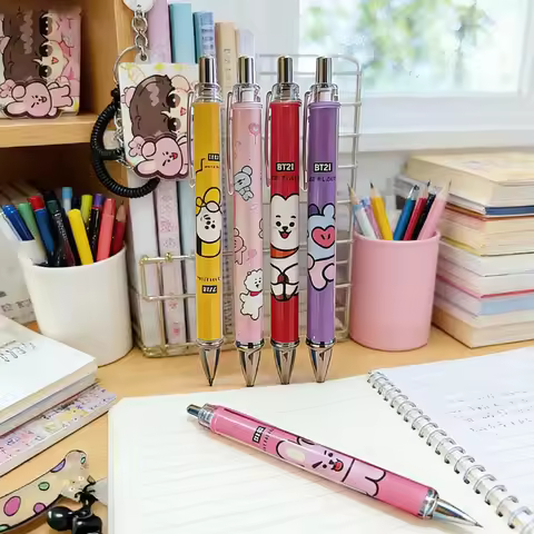 BT21 Stationery Water Pen BTS Cartoon MANG RJ CHIMMY Press Ballpoint Pen Writing Stationery LINE FRI