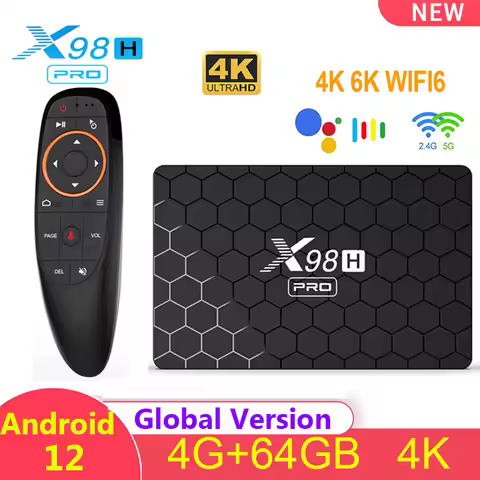 Android 12 X98H PRO Smart TV BOX Media Player BT 4K 6K 4G 32G 64G 1000M 2.4&5G Wifi6 BT 3D Google Vo
