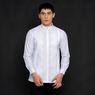 Casella Baju Koko Putih Pria Lengan Panjang Premium Bordir Pleats Design