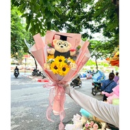 Hanoi 1-3 o'clock| Graduation bear bouquet of sunflowers, wax roses, Happy graduation| ABee gift
