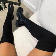 IELGY Bốt Martin Dài Quá Gối Khâu Da Dệt Kim Cho Nữ