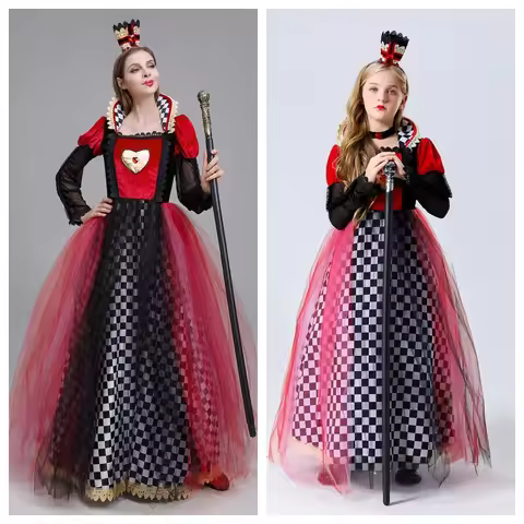 Large Size Adult loween Mad Hatter Drland Red Heart Queen Costume Parent Child Heart Queen Outfit St