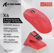 VXE Attack Shark X6 PAW3395 Wireless Mouse Tri-Mode Charging RGB Base Gaming Mouse Software Customiz