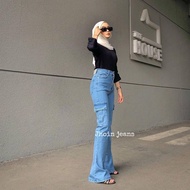 Hw Cutbray Cargo Jeans Wanita - Celana Jeans Wanita - Kargo Cutbray Jeans Highwaist Wanita Streetch