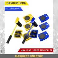 YELLOW & BLUE FURNITURE LIFTER 4 WHEELED MOVER ROLLER + WHEEL BAR FURNITURE TRANSPORT LIFTER