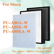 สำหรับเครื่องฟอกอากาศ Sharp FU-A80E FU-A80A FU-A80E-W FU-A80EA-W FU-A80A-W FZ-A80SFE ตัวกรองกลิ่นถ่านกัมมันต์และตัวกรอง HEPA ทดแทน