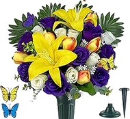 MUVIC Artificial Cemetery Flowers - Memorial Flowers - Outdoor Sympathy Grave Flower Decorations for