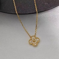 Stainless Clover Neclace with Zircon 14mm size with Au750 markings