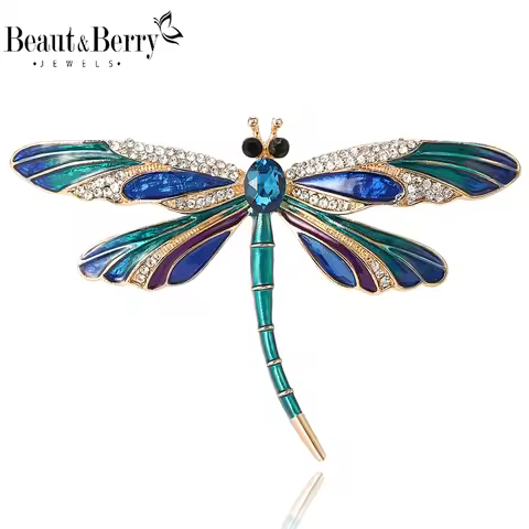 Beaut&Berry Enamel Rhinestone Dragonfly Brooches for Women Unisex Insect Pins Casual Party Accessori