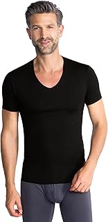 Clean-Cut Men's Short Sleeve Vest with V-Neck - Invisible Men's Base Shirt with Laser-Cut Finish - S