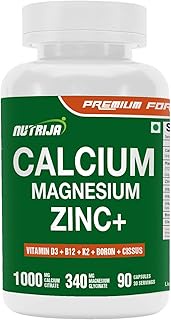 NutriJa Calcium Magnesium Zinc with Vitamin D3, Boron, K2 & B12 | 90 capsules | Complete Bone, Healt