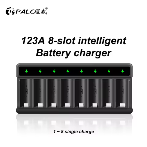 PALO 16350 CR123 Battery Charger 8 Slots Charger For 3.7V 16340 16350 CR123 CR123A Rechargeable Batt